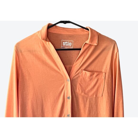 Stio Women's Small Long Sleeve V-Neck Button Front Peach Orange Shirt - Picture 2 of 7
